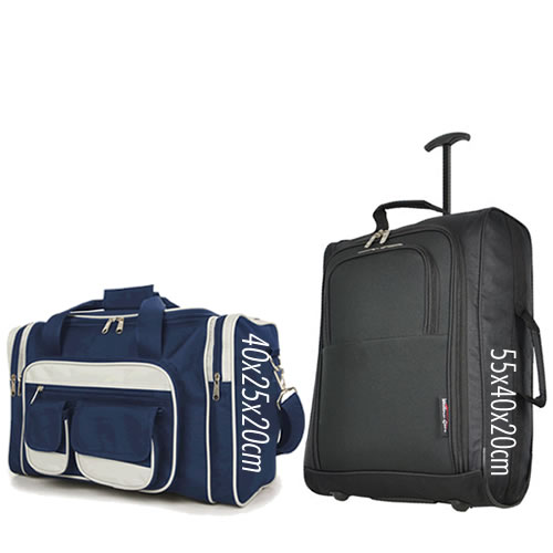 Priority Set 55x40x20cm & 40x25x20cm Black Navy 7 Pockets